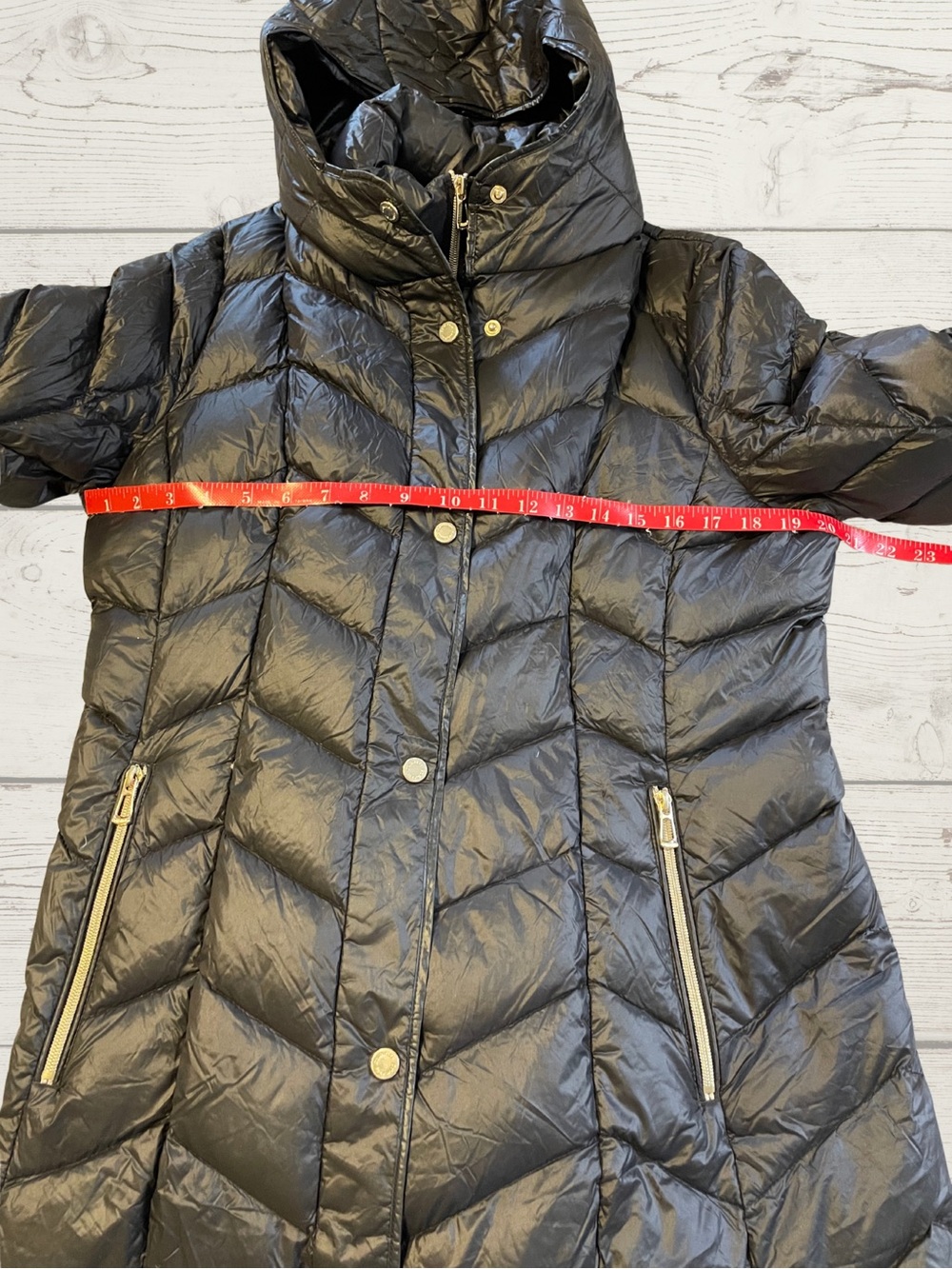 NWOT CALVIN KLEIN Women's M Black Down Chevron Long Puffer Coat No Pack Bag - Picture 10 of 17